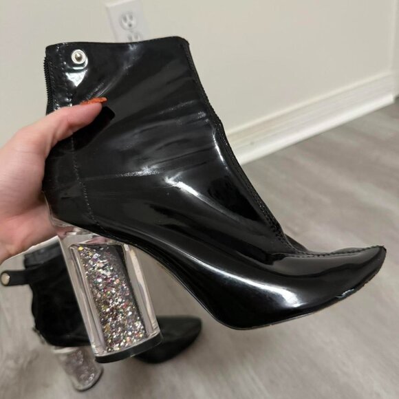 Public Desire Black Patent Glitter Sparkle Leather Heels - Picture 4 of 5